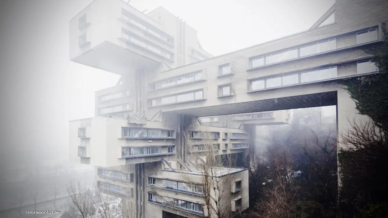 <strong>Soviet Brutalism:</strong> Built in 1974 by architects G. Chakhava and Z. Jalaghania, Georgia’s former Ministry of Transport is a stark mixture of Russian constructivism and brutalism, looming over the landscape like suspended train wagons.