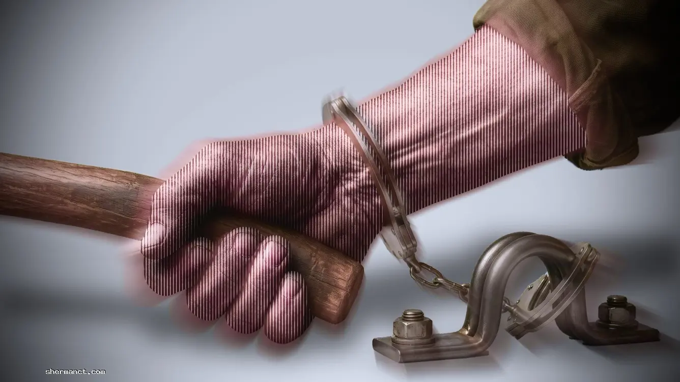<strong>Handcuffed by the Municipality:</strong> A working man’s arm, ready to work and be productive, is shackled by the administration, prevented from being successful by a disproportionate tax burden engineered to protect town officials and the wealthy.